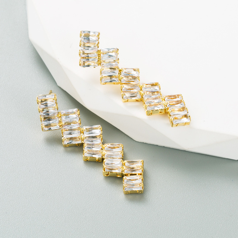 Fashion Square Copper Inlay Zircon Drop Earrings 1 Pair