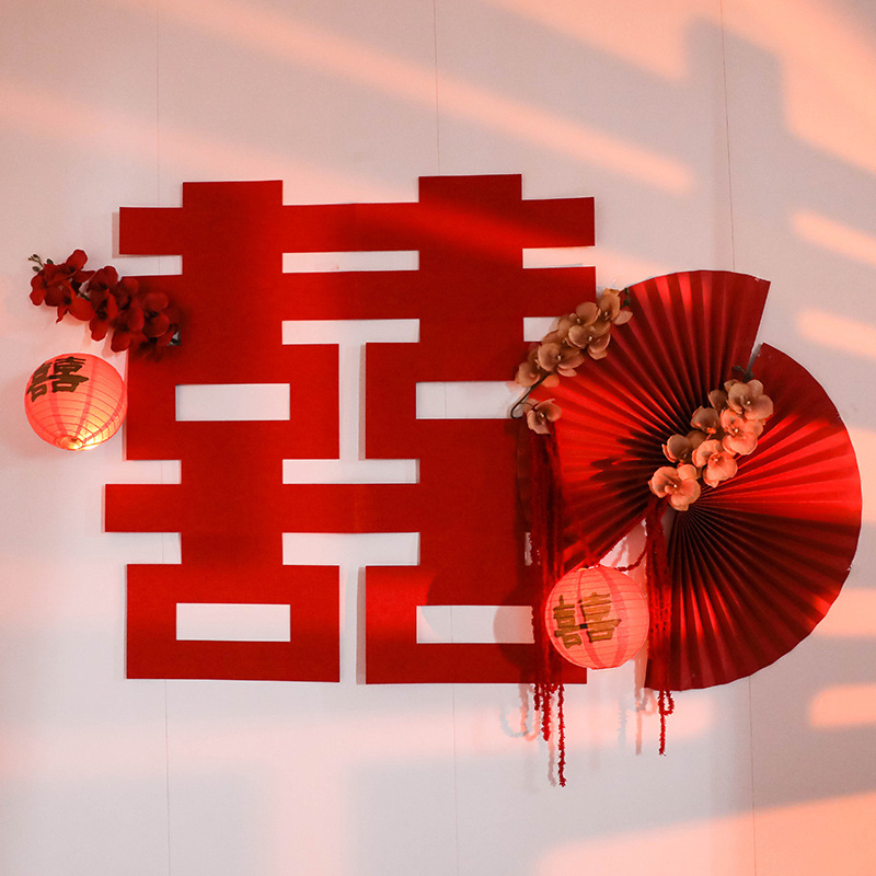 Wedding Flower Garland Bridal Room Decoration Bedside Double Happiness Characters Internet Celebrity Decoration Bride and Groom Bedroom Wedding Decorations Set