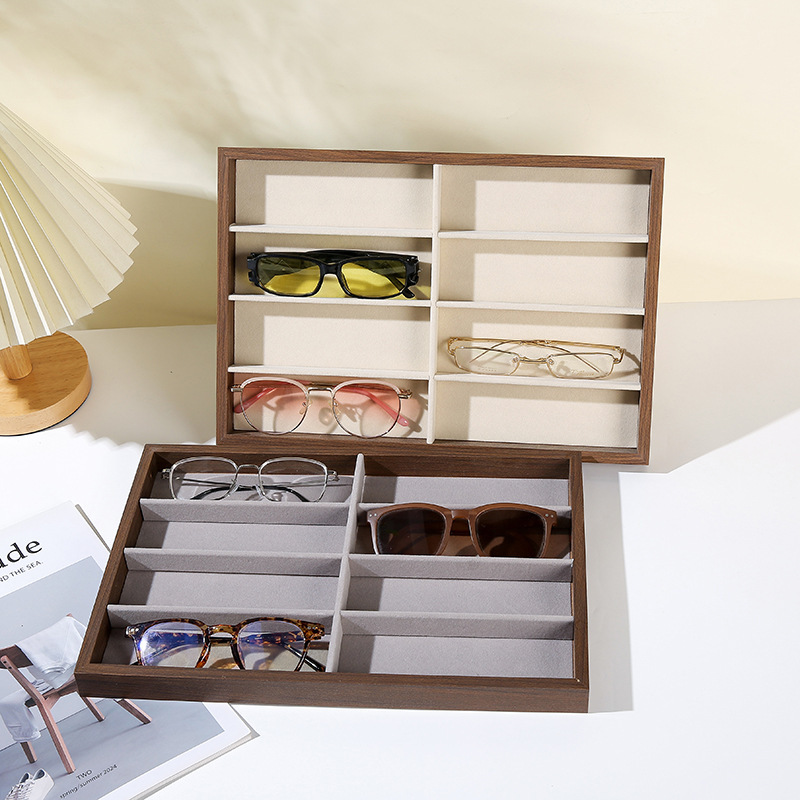 Multi-Compartment Solid Wood Glasses Display Box, 6-Compartment 8-Compartment Sunglasses Storage Box, Eyewear Store Display Tray, Sunglasses Storage Box Multi-Compartment Solid Wood Glasses Display Box, 6-Compartment 8-Compartment Sunglasses Storage Box, Eyewear Store Display Tray, Sunglasses Storage Box