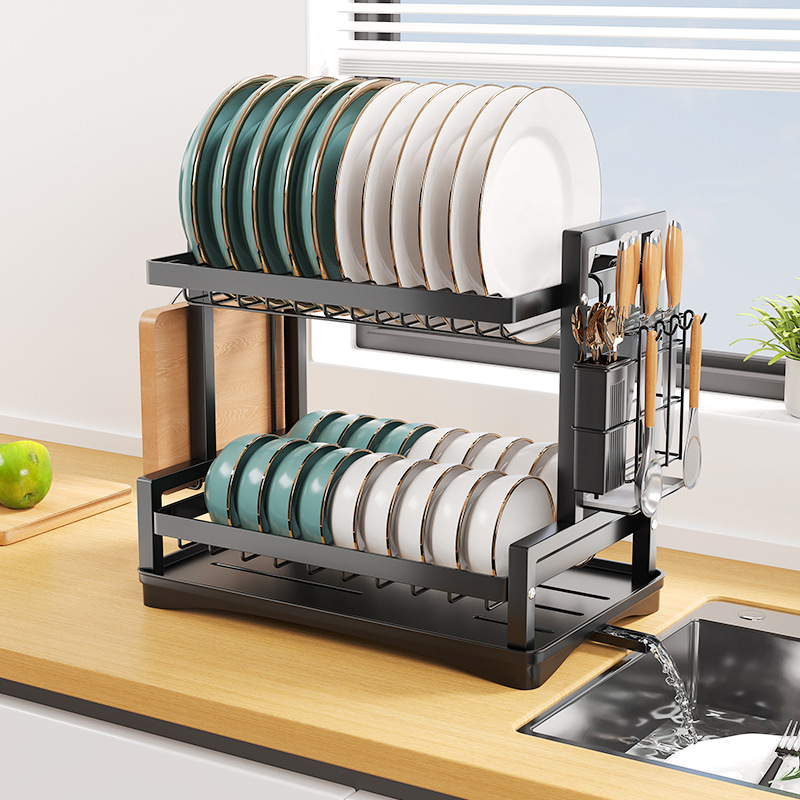 Estante de almacenamiento de cocina, estante para platos, estante de almacenamiento de drenaje de múltiples capas, caja de almacenamiento de armario de piso doméstico