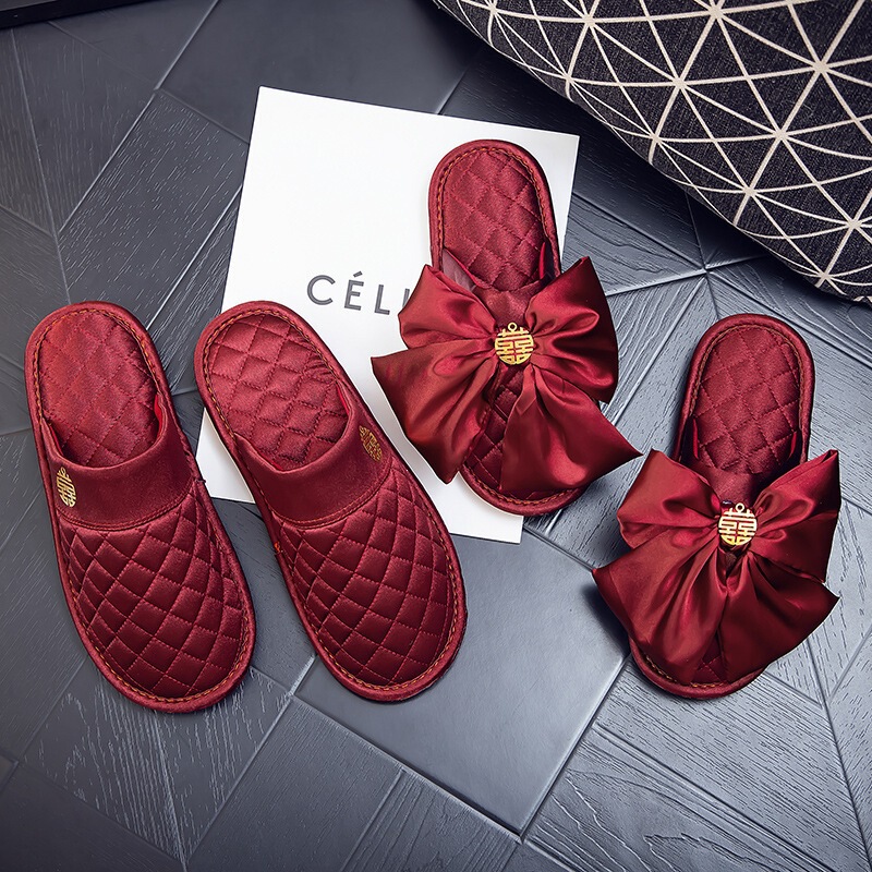 Wedding Slippers, Closed-Toe Cotton Slippers, Winter Newlywed Home Shoes, Red Festive Slippers for Men and Women, Direct Sales from the Manufacturer, One-Piece Dropshipping