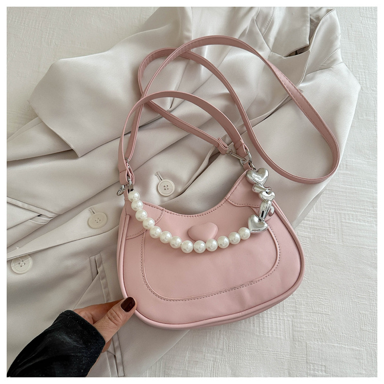 391g Weight Polyester Lining Material Beading, Sewing Thread Fashion Element Zipper Closure Type Single Shoulder Strap Strap Type Underarm Bag Bags Type Casual Occasion Pu Leather Material Heart Shape Pattern All Seasons Season Women's Gender Streetwear Style Dumpling Shape Shape Small Size Women's Small Pu Leather Heart Shape Streetwear Beading Sewing Thread Dumpling Shape Zipper Underarm Bag 1