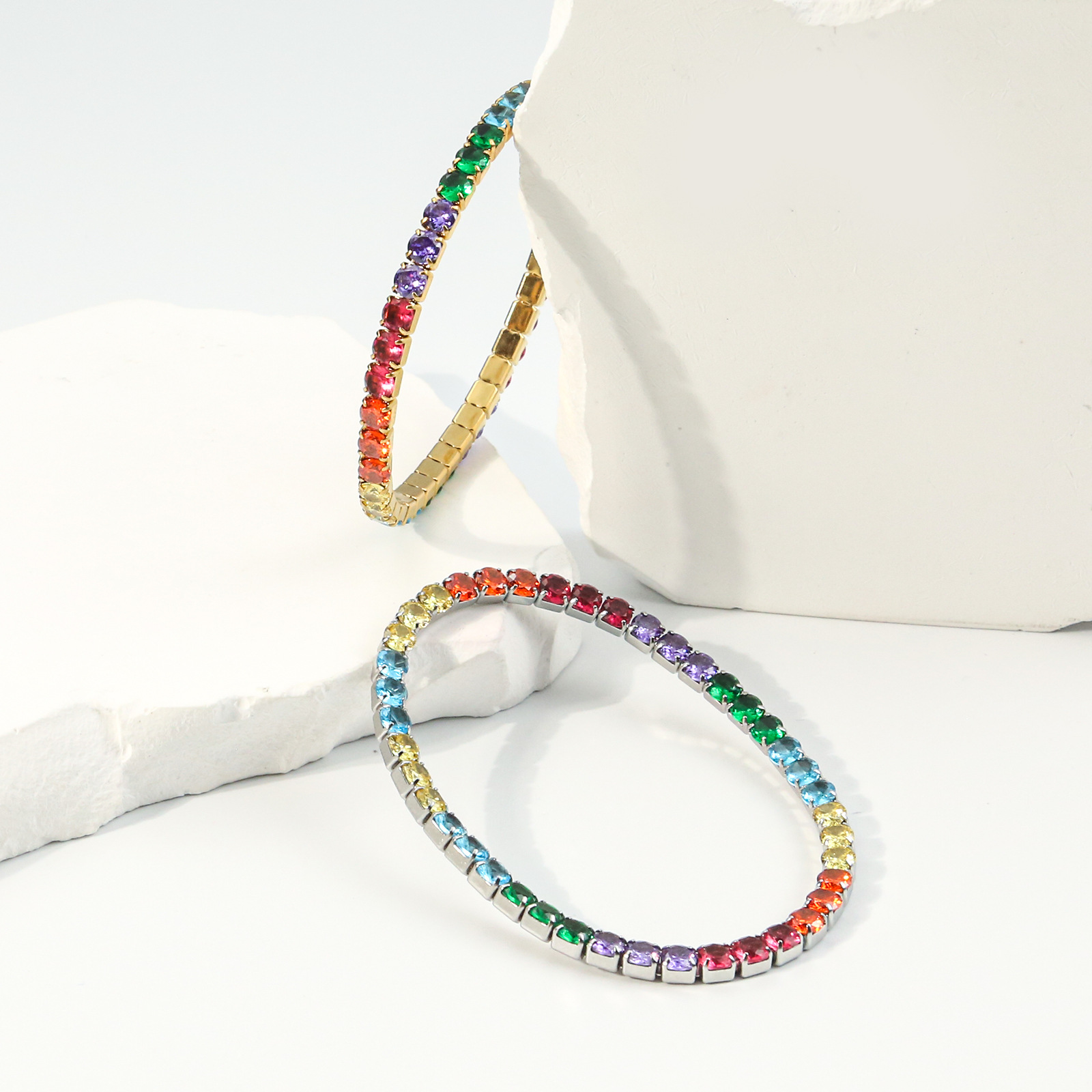 Geometric Pattern Shiny Geometric 304 Stainless Steel Zircon Tennis Bracelet In Bulk