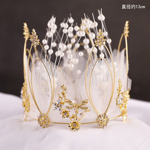 Princess Crown Cake Decoration Lace Queen Plastic Alloy Pearl Crown Cake Ornaments Bridal Cake Decoration