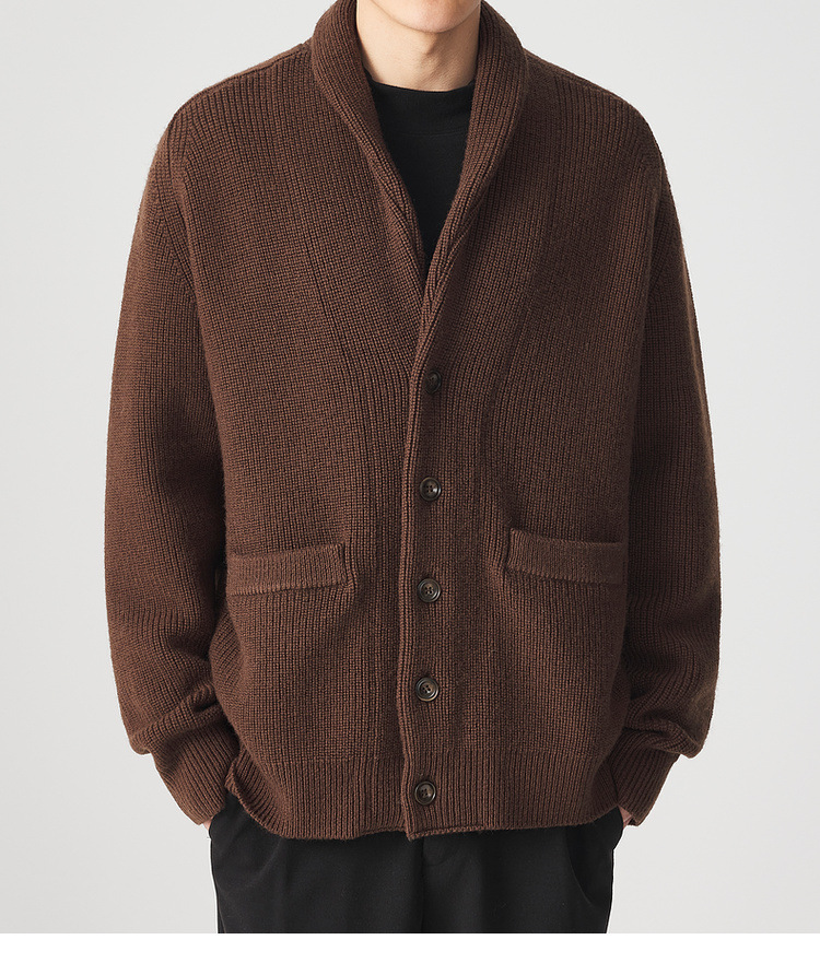 Áo khoác dệt kim len Merino nam tay raglan cổ lọ — Màu be chi tiết 20