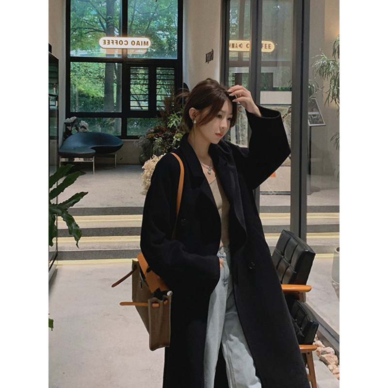 Double-sided cashmere demi-season long woolen woolen coat