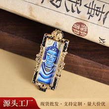 西藏唐卡手绘热贡1*3药师佛牌吊坠铜镀金外壳高端壳子藏式嘎乌盒