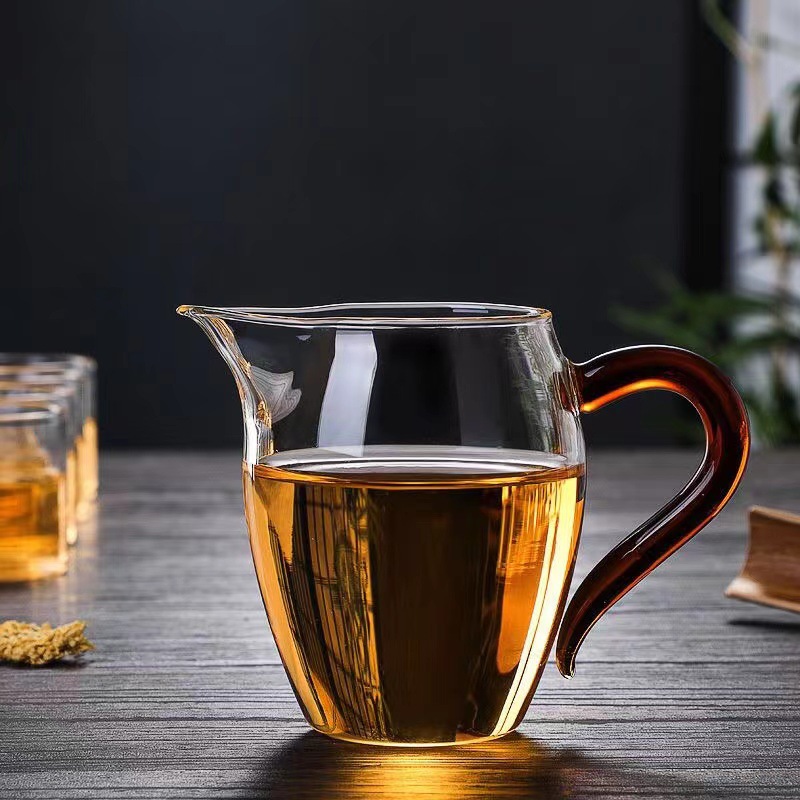 High-borosilicate glass teapot with colorful handle, shatter-resistant and heat-resistant transparent teapot, tea strainer, teacup, tea set