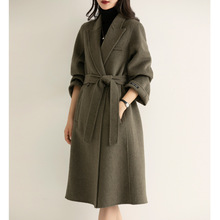批發中長款雙面羊絨大衣女2023新款顯瘦系帶韓版羊毛外套