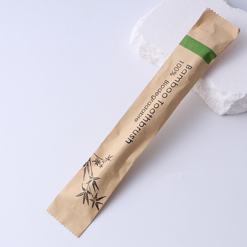 cepillo de dientes de bambú desechable cepillo de dientes de bambú de pelo suave bolsa de papel biodegradable envasado cepillo de dientes de bambú adulto carbón de bambú