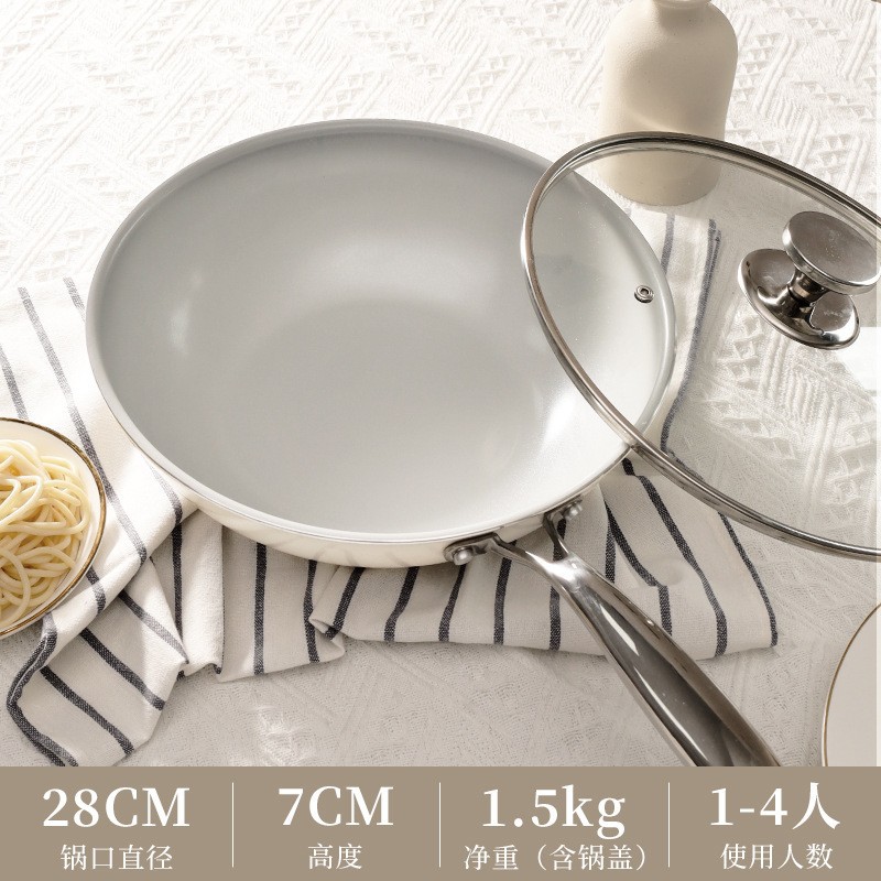 [외부는 흰색, 내부는 회색] 28cm 양면 세라믹 논스틱 웍(유리뚜껑 포함)