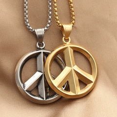 歐美鈦鋼和平項墜個性朋克復古潮男圓形和平標誌不鏽鋼吊墜280269