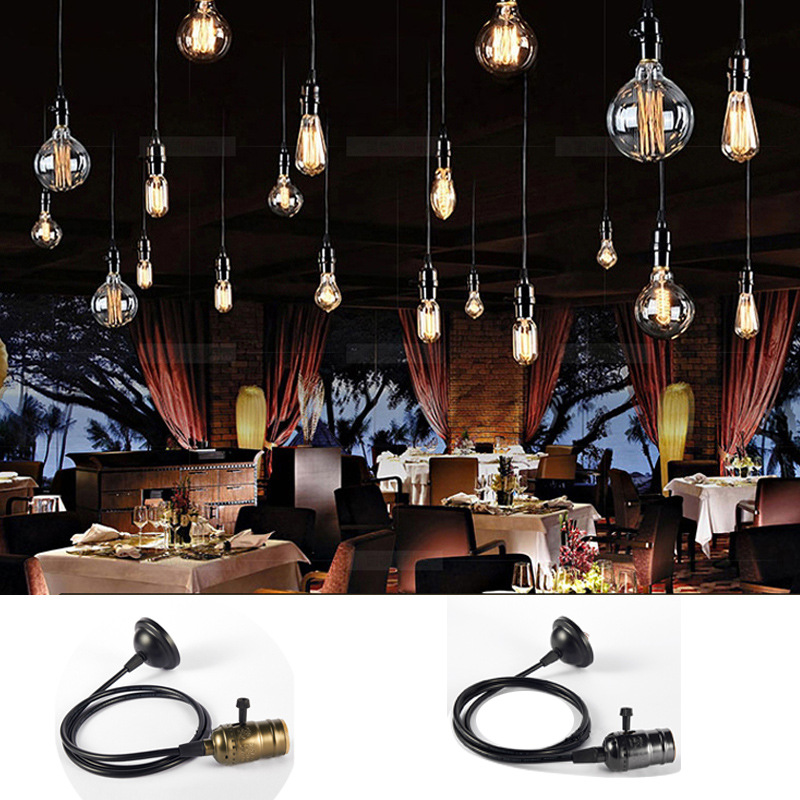 Edison retro con línea e27 cabeza de lámpara bar americano restaurante simple lámpara de lámpara candelabro de aluminio dorado e26 soporte de lámpara