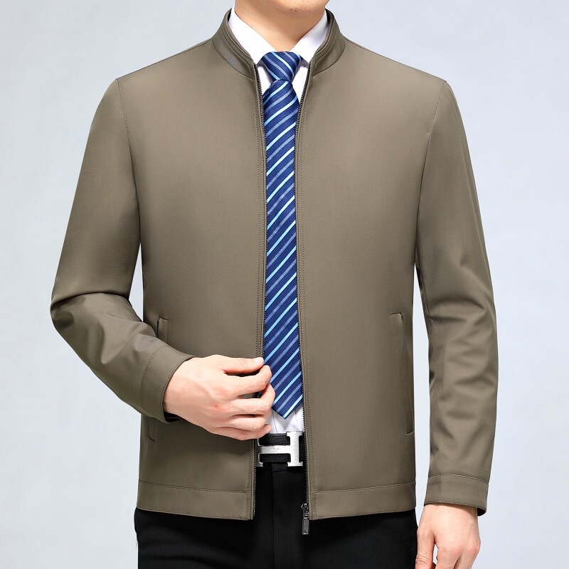 Brand Business Men's High-End Fashion Jacket Middle-Aged Dad Spring and Autumn Casual Simple Coat Executive Stand Collar Jacket