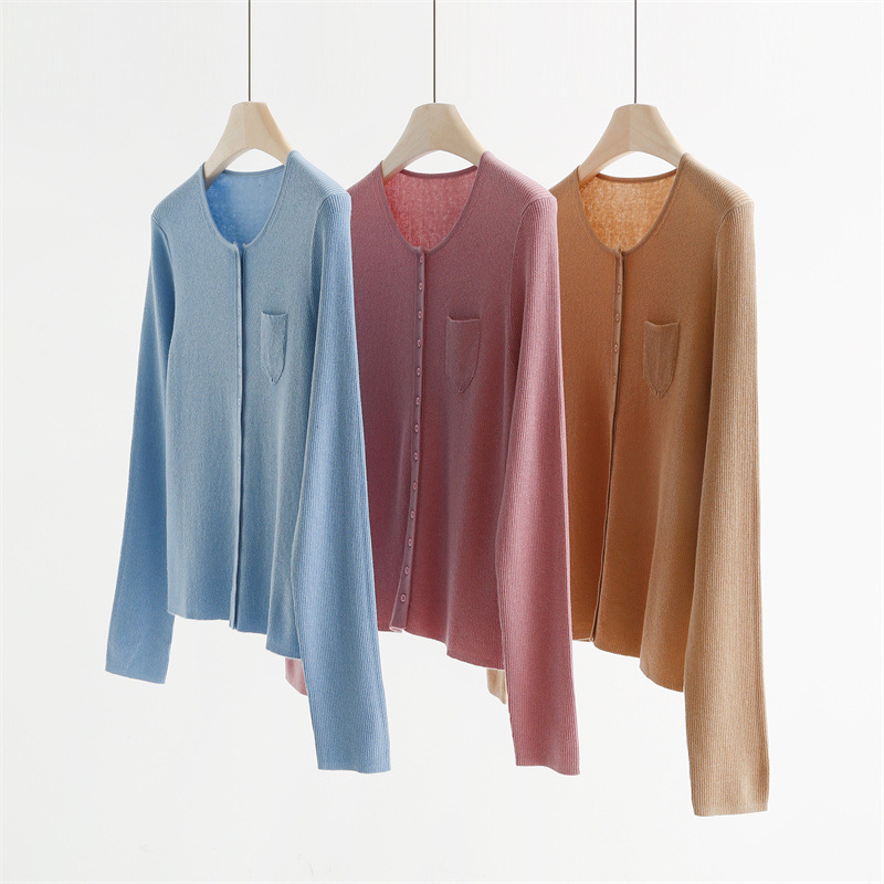 Glitter Wool Round Neck Small Flap Pocket Pants Knitted Cardigan Autum New Elegant Commuter Jacket Women's Top A65636 Glitter Wool Round Neck Small Flap Pocket Pants Knitted Cardigan Autum New Elegant Commuter Jacket Women's Top A65636