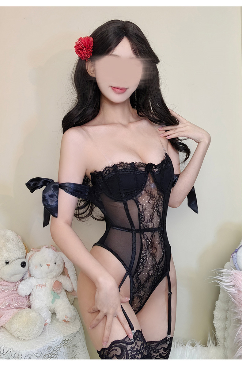 Lace Maid Roleplay Jumpsuit with Steel Ring Detail and Black Stockings — detail image 12
