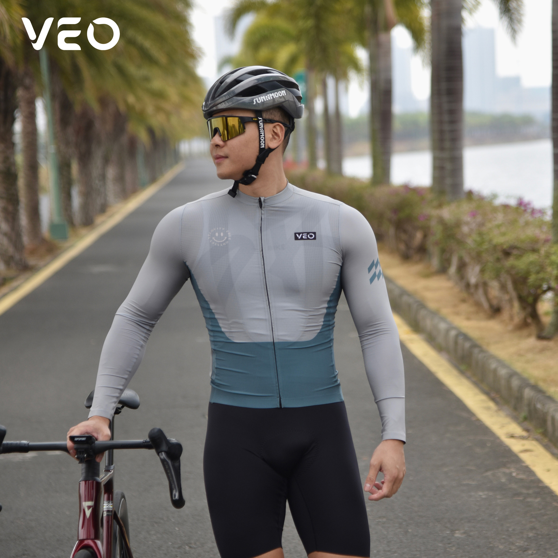 VEO Weipai Cycling Suit Summer Road Bicycle Long Jacket Men's Spring and Autumn Quick-drying Breathable Cycling Long Sleeve-Green Rhyme