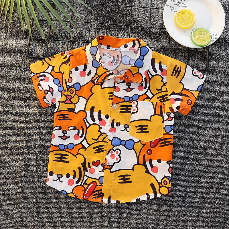 Boys' short-sleeved shirt summer thin Western style shirt children's casual cartoon 0-5 years old cute one-piece fashion