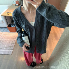 正确加厚版土星经典麻花秋冬新款毛衫女外套慵懒风宽松复古刺绣