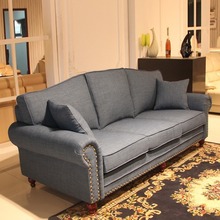 地中海风格棉麻布艺沙发客厅直排小户型美式乡村田园风蓝色组合