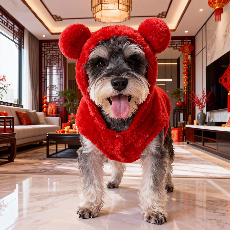 Otoño e Invierno nuevo perro ropa de Año Nuevo Teddy Bomei cubo francés pequeño perro ropa con capucha abrigo PET ropa de Año Nuevo