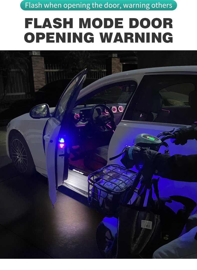 Car Warning Light, Door Lighting, Led Ambient Welcome Light, Anti-Collision and Anti-Rear-End Collision Light, No Wiring Required, Super Bright Warning Light