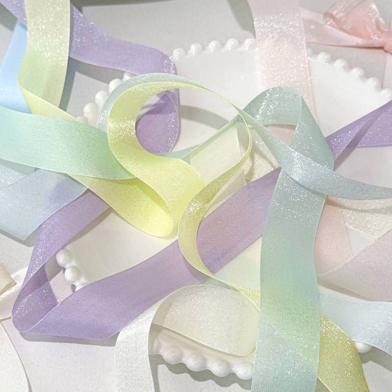 2.5cm High-End Silk Ribbon with a Translucent Butterfly Bow for Handmade Diy, Shiny Transparent Organza Ribbon for Bouquet Decoration and Packaging