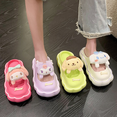 Cartoon Cute Girl Headband Half Slippers Women Summer Outdoor Wear Daily Thick Bottom Peeing Feeling Internet Famous Korean Version Flip Flops 