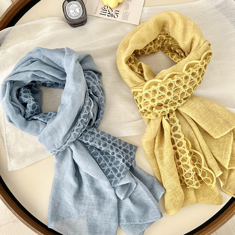 Bufandas de invierno femeninas de alta calidad lino de encaje bufandas delgadas bufandas de cuello bufandas de seda al por mayor