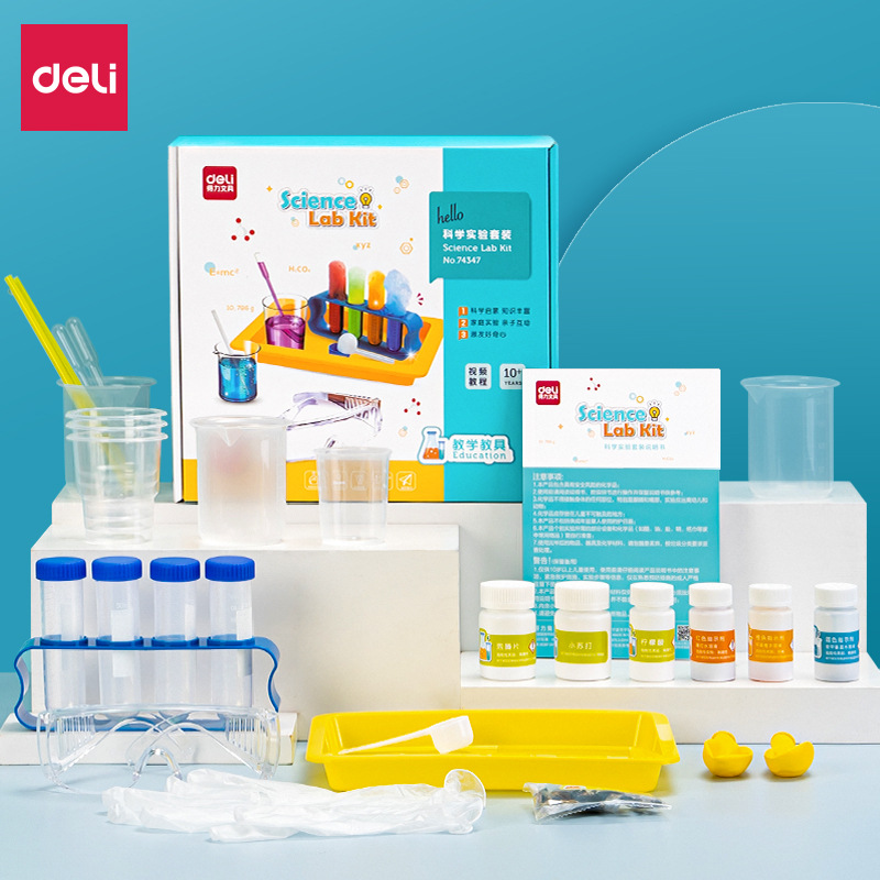Deli 74347/74348 experimento científico traje equipo de juguete materiales de producción de ciencia y tecnología para niños creación interesante image 7