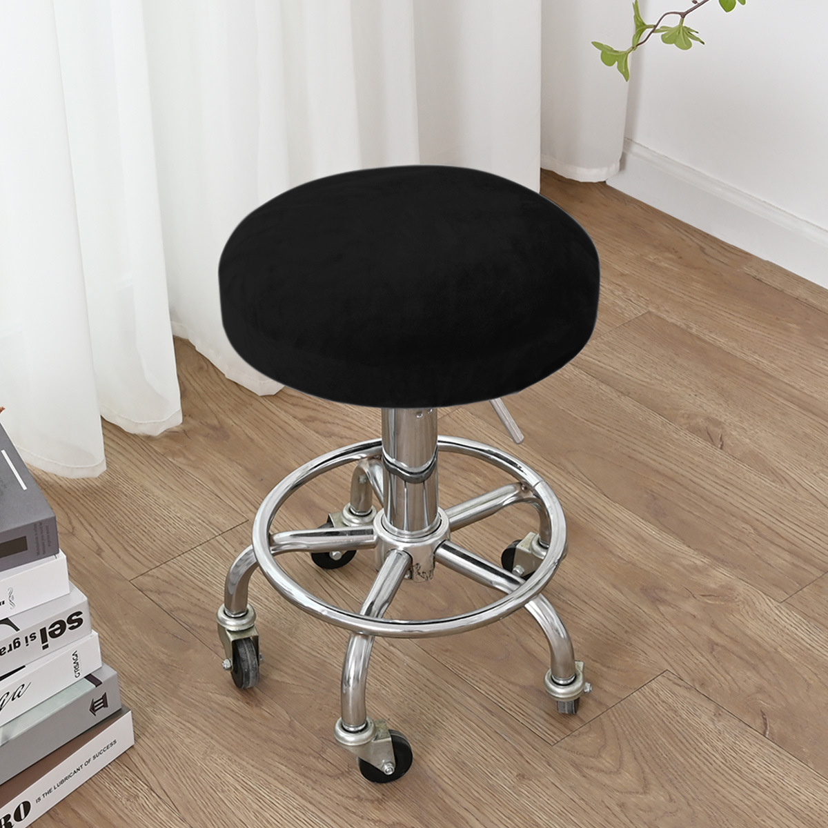 Venta al por mayor de puntos transfronterizos, funda redonda de forro polar elástico de color puro, funda redonda de terciopelo de zorro plateado grueso, funda para silla giratoria