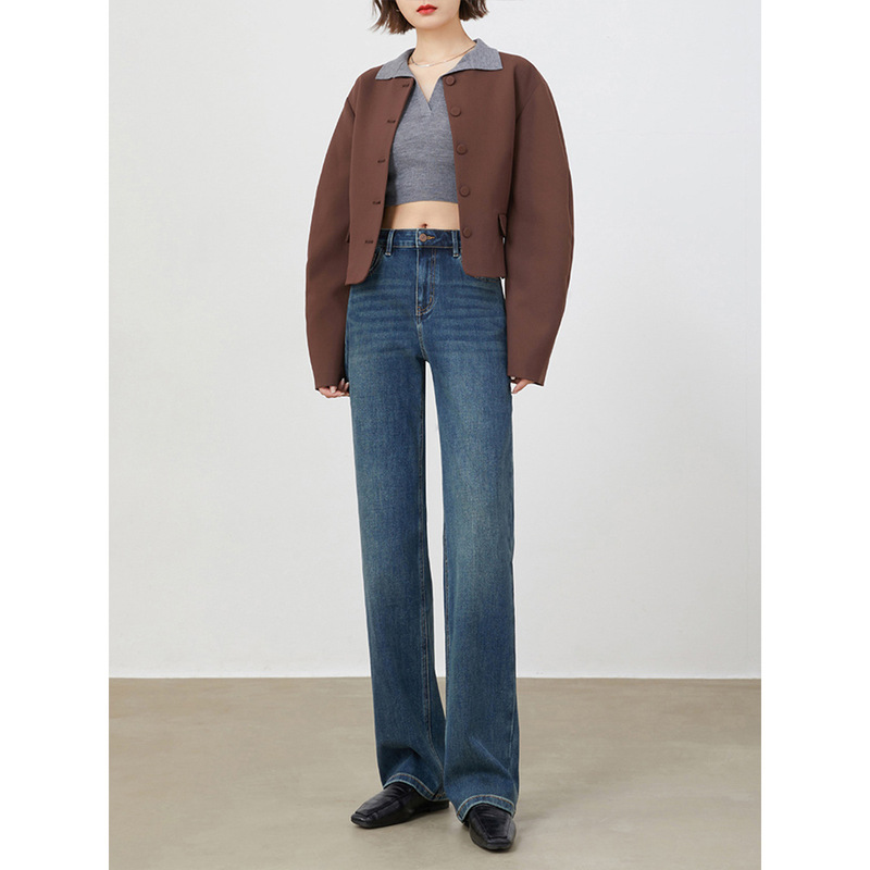 Word of mouth god pants! Narrow Wide Leg Pants high quality Retro Blue Jeans High Waist All-match Slimming Straight Leg Pants 603