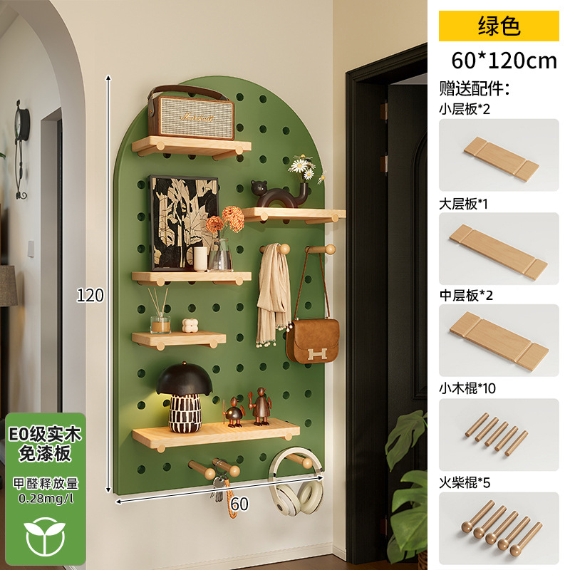 Hoyo de madera de color nuez hoyo tablero estante de madera sólida pared de modelado puerta de entrada de la casa pared detrás de la decoración estante de exhibición