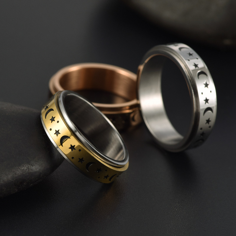 Simple Style Star Moon Titanium Steel Plating Rings