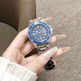 新款银蓝撞色男士手表石英机芯钢带腕表厂家直供潜水款设计带夜光