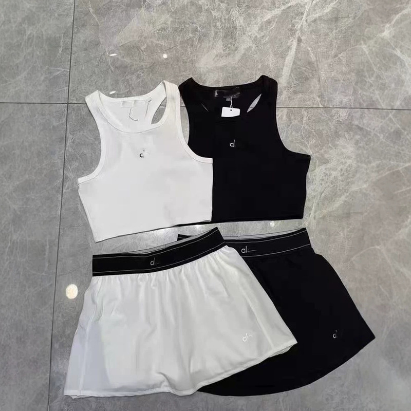 AL0 Vest + Mesh Skirt Set for Women, Summer Sports Outfit, Women's Fitness Short Skirt, Slimming Quick-Dry Vest Two-Piece Set AL0 Vest + Mesh Skirt Set for Women, Summer Sports Outfit, Women's Fitness Short Skirt, Slimming Quick-Dry Vest Two-Piece Set