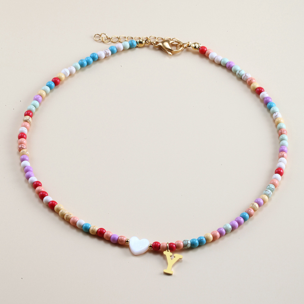 Women'S Gender Beaded, Handmade Design Vacation Letter Heart Shape Stainless Steel Mixed Materials Beaded Handmade Necklace
