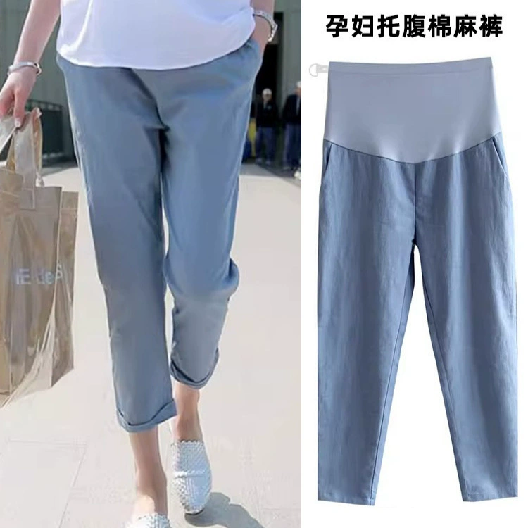 Брюки для беременных, новинка лета 2022 года, свободные универсальные брюки для бега больших размеров в корейском стиле с высокой талией и перекрестной поддержкой живота, широкие брюки