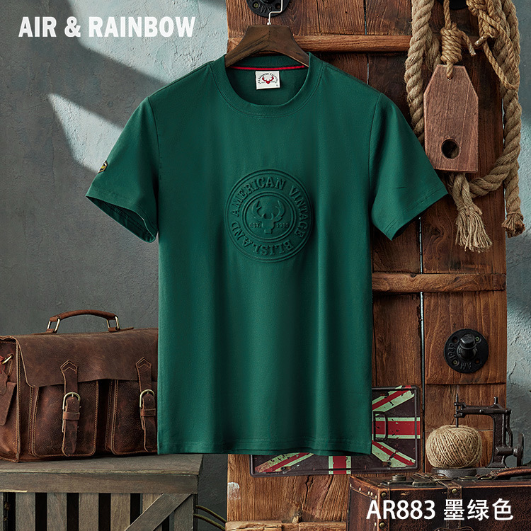 【洪品复古男装】日式复古创意钢印3D立体压花圆领短袖T恤AR883