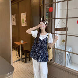 大码胖MM2026夏季新款韩系碎花吊带上衣假两件遮肉显瘦百搭衬衫