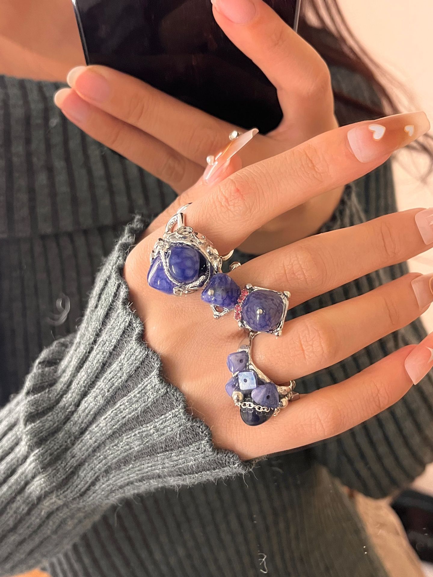 Natural Stone Ring For Women Stylish Beaded Ring For Her_voghion.com