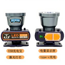 源頭廠家激光炮鋰電頭燈戶外強光長續航露營趕海夜釣燈USB應急燈