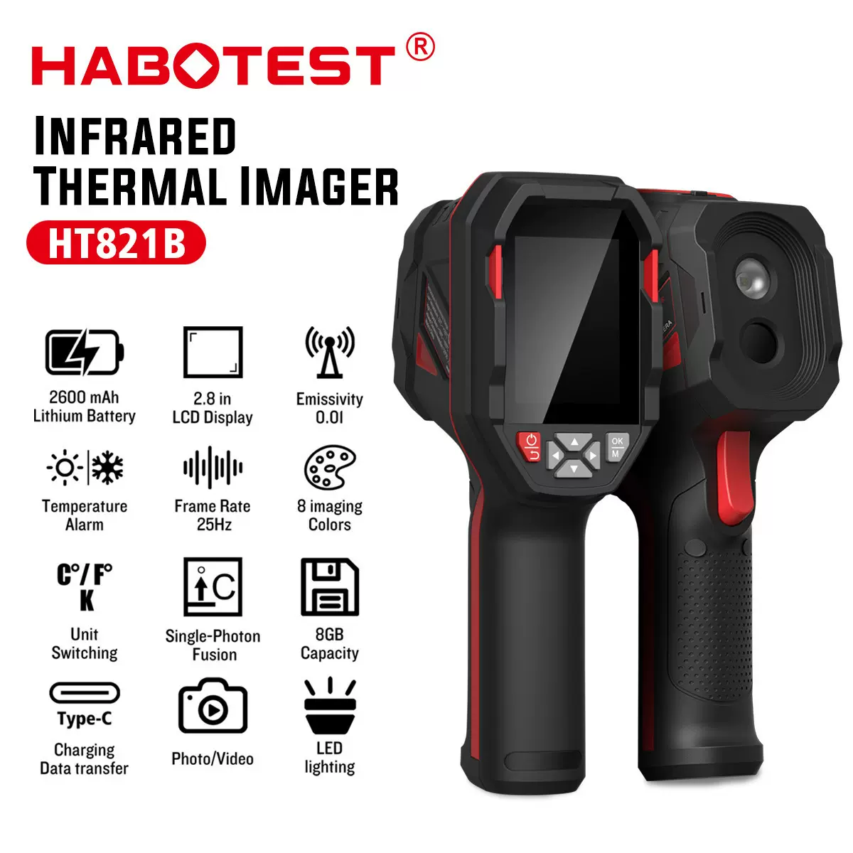 HABOTEST/华博HT821B手持式精度红外热像仪电力故障地暖测漏仪