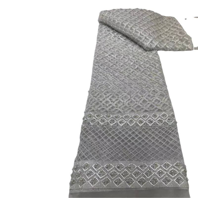 Rejilla de cuentas bordado malla de dos tonos bordado transparente encaje tela fiesta vestido de noche vestido de boda tela JX2699