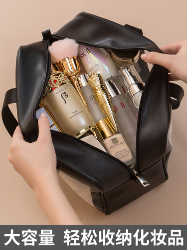 Pu Transparent Makeup Bag Handheld Travel Portable Toiletry Bag Shower Skincare Products Sanding Waterproof Makeup Storage Bag