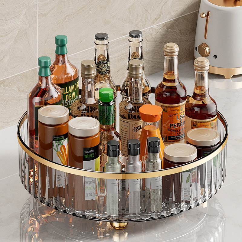 Light luxury transparent rotating seasoning storage rack 360-degree kitchen special sauce vinegar seasoning storage box supplies household