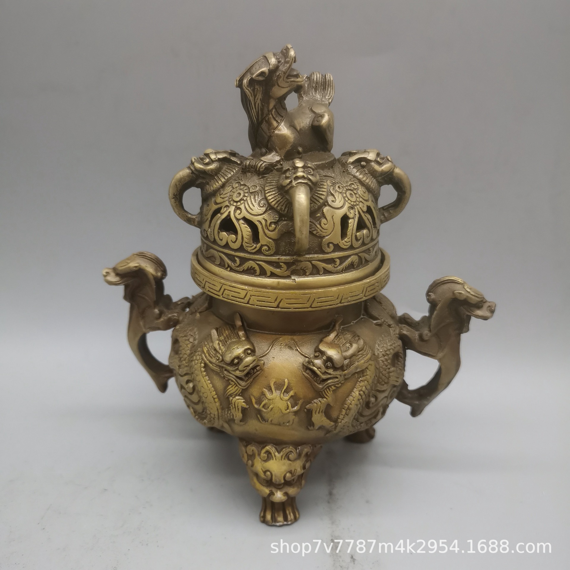 批发仿古黄铜工艺品黄铜天狗熏香炉家居客厅装饰摆件直播货源代发