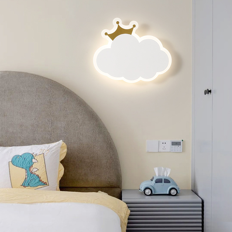 [Seleccionado] Lámpara de pared para niños, niños y niñas, escalera simple moderna, red, corona roja, luz de nube, luz de pared de fondo de habitación