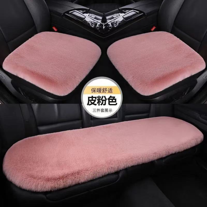 Five-piece set of winter-proof, faux rabbit fur car seat cushions, designed to keep you warm, with a non-shedding, universal fit for all car seats