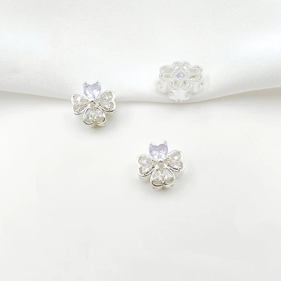 Zərgərlik ara hissələri — Square Four-Leaf Flower Porous Spacer - style-9-purple-zirconium-120mm-pure-silver
